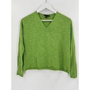 Eileen Fisher Sweater Womens XXS 2XS Green V Neck Lightweight Pullover Linen